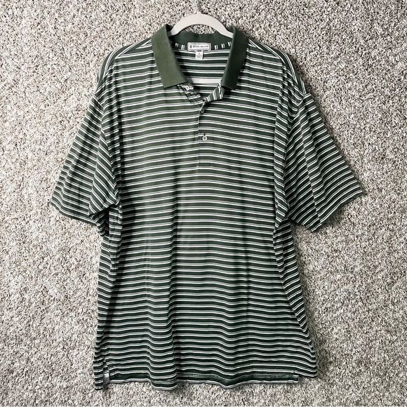 Peter Millar Shirt Men’s XL Green & White Striped 100% Cotton Short Sleeve Polo - Picture 1 of 3